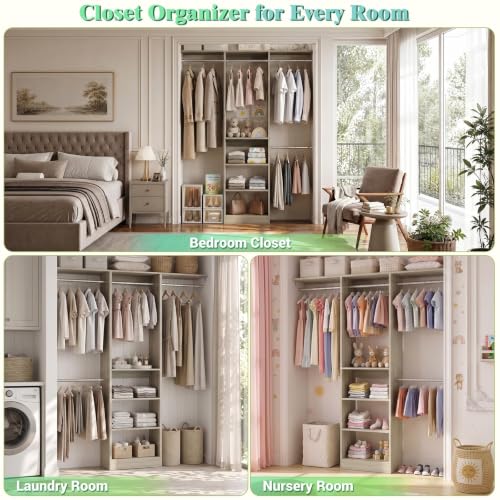 4FT Small Closet Organizer System with 4 Hanging Rods & 3 Shelves