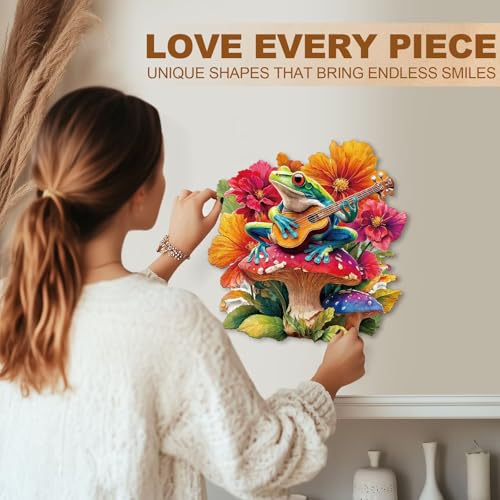 Mushroom Guitar Frog Puzzles Adults Gifts for Women Men Wooden 100 Pieces 8.5 x 8.3in