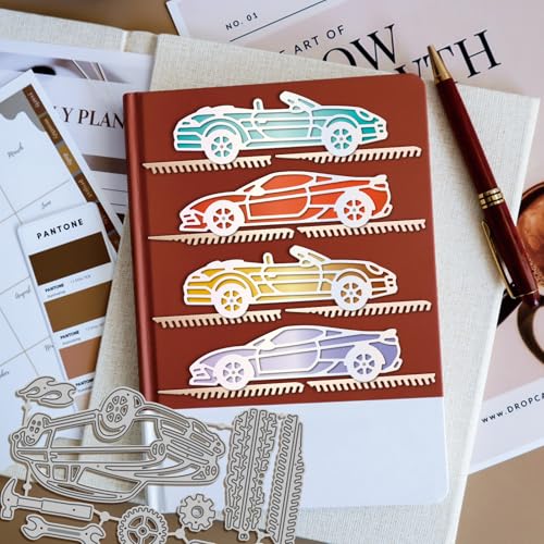 Sports Cars Cutting Dies for Card Making Repair Tools Die Cuts Tire Tracks Metal Border Die Cut Dies Stencils for DIY Scrapbooking Embossing Photo Album Craft Decor (13 Count)