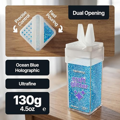 Craft Glitter Shaker Ocean Blue Holographic 130g Ultrafine (4.5 Ounce)
