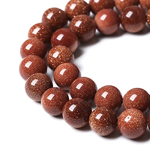 38pcs 10mm Natural Gold Sandstone Beads Gemstone Round Loose Beads for Jewelry Making DIY Bracelet Necklace 15“ (16 Count)
