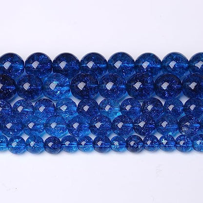 60pcs 6mm Natural Blue Crystal Crackle Quartz Stone Round Loose Beads for Jewelry Making DIY Bracelets Necklaces Energy Healing Stone Beads 15"