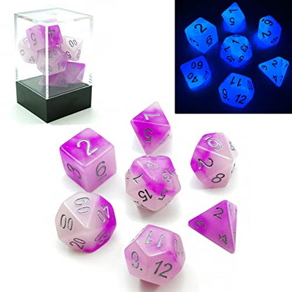 Bescon Two Tone Glowing Polyhedral Dice 7pcs Set Frosty Amethyst (7 Count)