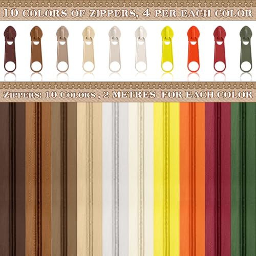 22.2 Yards 20 m 10 Pcs Assorted Colors #5 Nylon Coil Zippers