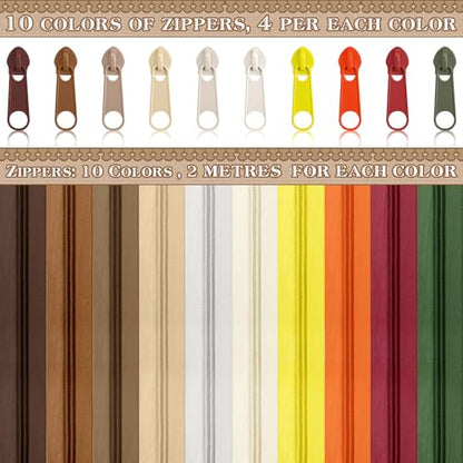 22.2 Yards 20 m 10 Pcs Assorted Colors #5 Nylon Coil Zippers