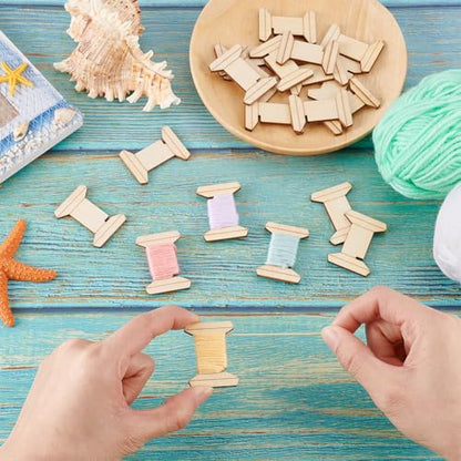 20pcs Thread Organizer Bobbin Winder Embroidery Thread Storage Floss Keeper Knitting Thread Holder Spool Shape Wood Bobbins Card for Sewing Crochet Needlework Tool 1.2x1.5 Inch