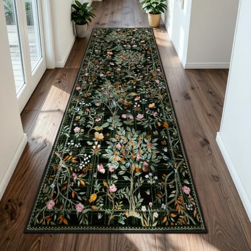 Floral Washable Runner Rug 2x8 Non Slip