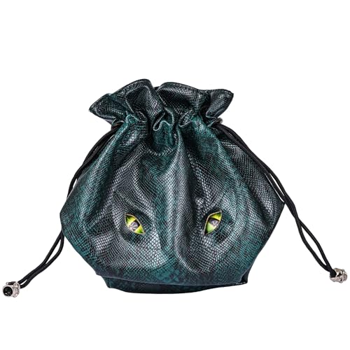 Large DND Dice Bag Leather Dice Storage Bag Dark Green D&D Drawstring Pouch with Pockets for RPG Table Games (4.5 Ounce)