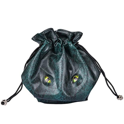 Large DND Dice Bag Leather Dice Storage Bag Dark Green D&D Drawstring Pouch with Pockets for RPG Table Games (4.5 Ounce)