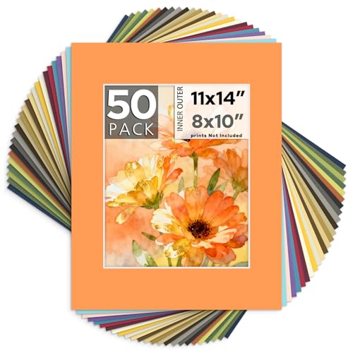 Mat Board Center 50 Pack 11x14 Picture Mat for 8x10 Photo Mixed Color