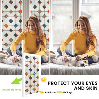 Stained Glass Window Film Geometric Patterns Frosted Window Clings