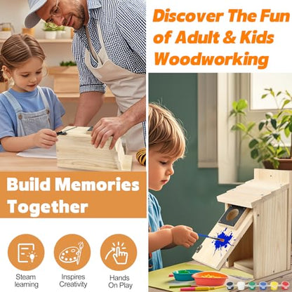 2 Pack Wood Bird Houses for Outside with Paint Set for Bluebird Finch Swallow Wren Chickadee