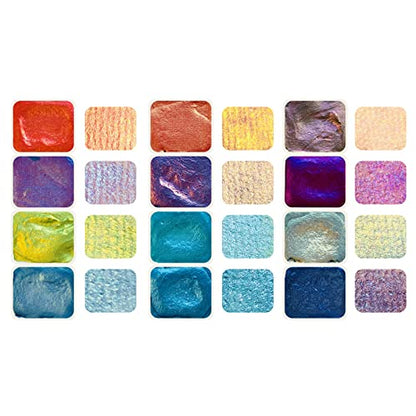Metallic Watercolor Paints Set Handmade Glitter Shimmering Double Color Water Color Solid Paint Include 12 Colors In Portable Tin Box for Artists