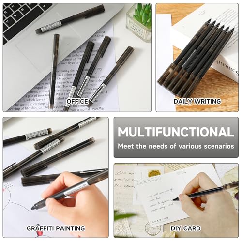 Black Fine Point Gel Pens 12Pcs 0.5mm Gel Ballpoint Pens Black Liquid Ink Pens No Smear No Bleed (12 Count)