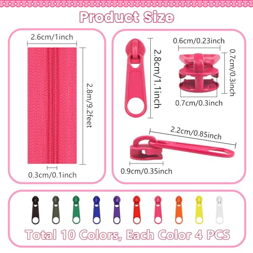 31 Yards 10 Pieces Sewing Zippers #3 Nylon Coil Zippers Assorted Zipper for Sewing with 40 Zipper Sliders for DIY Tailor Sewing Crafts Supplies (10 Count)