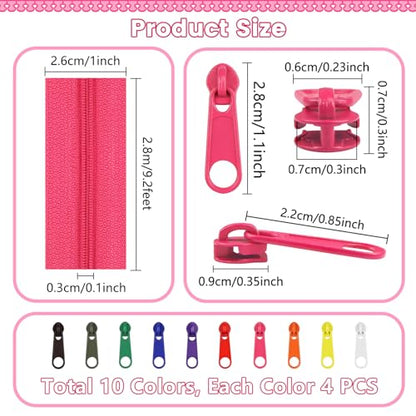 31 Yards 10 Pieces Sewing Zippers #3 Nylon Coil Zippers Assorted Zipper for Sewing with 40 Zipper Sliders for DIY Tailor Sewing Crafts Supplies (10 Count)