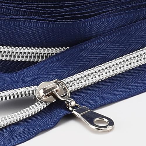 The Yards 10 Yards Bulk Navy Blue Nylon Coil Zipper with Silver Teeth