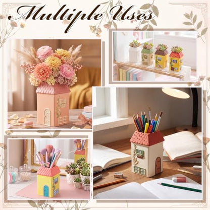 6 Pcs Ceramic House Vases Back to School Painting Kit Bisque Ready to Paint (6 Count)