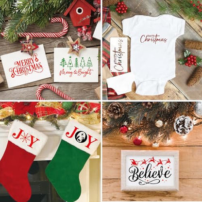 16pcs Merry Christmas Stencils for Card Making Reusable Drawing Believe Christmas Stencils for Painting on Wood Signs (16 Count)