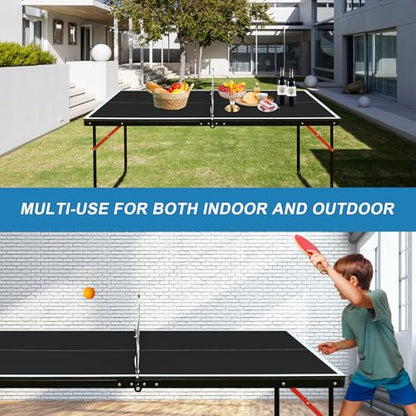 4.5FT/8FT/9FT Mid-Size Table Tennis Table (Black, 4.5FT)