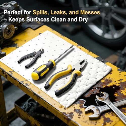 Oil Absorbent Pads 9.8" X 13" 100 Packs Garage Accessories Oil Spill Control Oil Absorbing Sheets for Garage (100 Count)