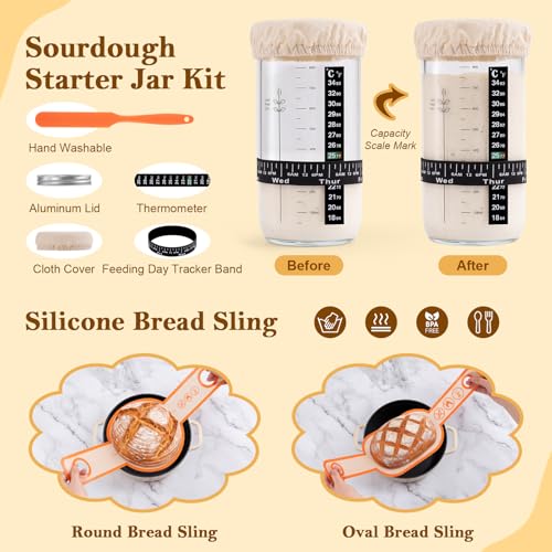 Sourdough Starter Kit with Banneton Bread Proofing Basket Set