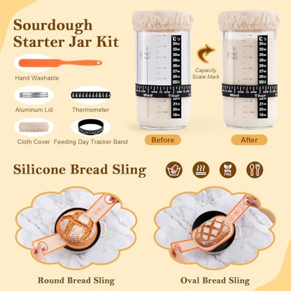 Sourdough Starter Kit with Banneton Bread Proofing Basket Set