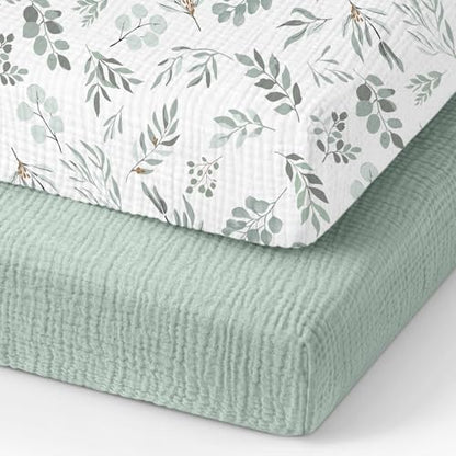 Organic Pack and Play Sheets Fitted 38”x26” 100% Muslin Cotton (2 Count)