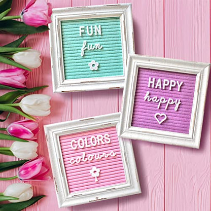 Mini Rustic Felt Letter Board Farmhouse Trio Changeable Message Boards by Felt Creative Home Goods Vintage Style Frames 3 Pack Bundle White Letter Set with Cursive Months Days