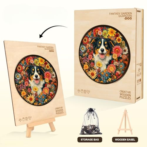 Dog Puzzles Mandala Vibrant Floral Unique Puzzle Adults Gifts for Women Men Wooden 100 Pieces 8.5 * 8.5in Wall Decor