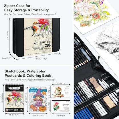206 Drawing Set Sketching Kit (206 Count)
