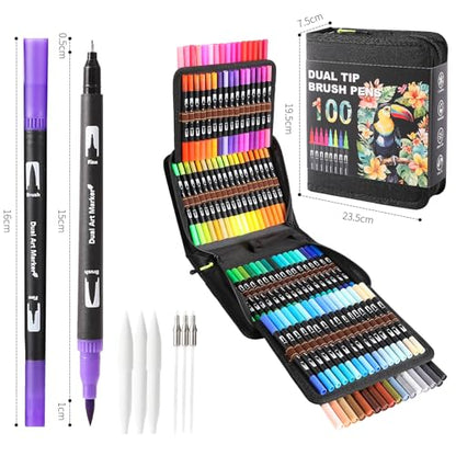 100 Colors Dual Tip Watercolor Markers Pens for School Supplies (100 Count)