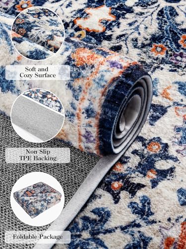 Reine 2x6 Blue Washable Hallway Runner Rug