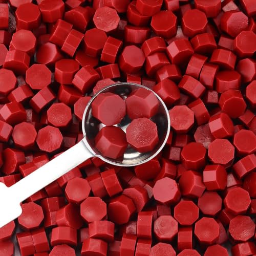 360Pcs Dark Red Sealing Wax Beads with 2 Spoons and 4 Tea Candles for Wax Seal Stamps (360 Count)