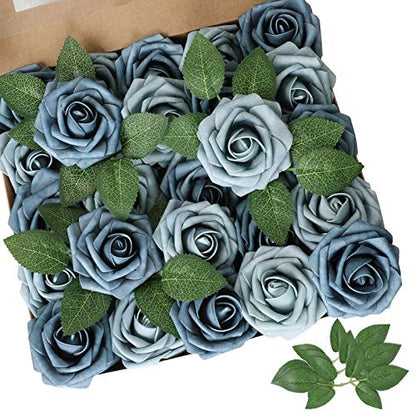 Dusty Blue Rose 25pcs Real Looking Artificial Flowers w (25 Count)
