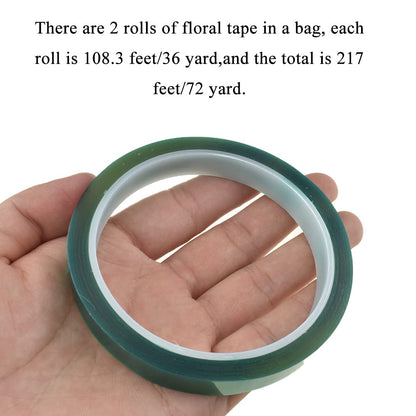 HAHIYO Clear Green 0.5Inch (217Feet/72Yard Total) 2Rolls Floral Tape Waterproof Florist Tape Flower Wrap Adhesive Waterproof Decorative Tape for Bouquet Stem Wrapping Flower Arranging Floral Craft