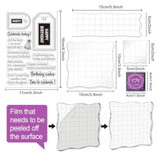 6 Pcs Clear Stamps for Birthday Card Making Supplies 20 Ink Pad