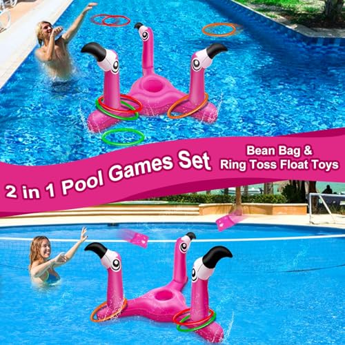Bean Bag & Ring Toss ] Inflatable Flamingo Pool Toys Games Set 2 (9 Count)