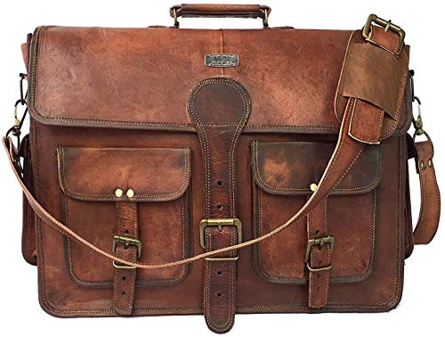 DHK 16 Inch Vintage Handmade Leather Messenger Bag Laptop Briefcase Computer Satchel Bag for Men & Women