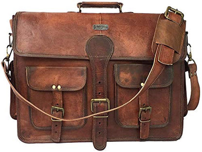 DHK 16 Inch Vintage Handmade Leather Messenger Bag Laptop Briefcase Computer Satchel Bag for Men & Women