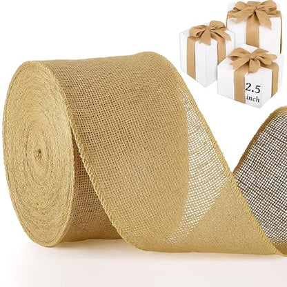 20 Yard 2.5 Inches Burlap Ribbon Wide Jute Ribbon Natural Burlap Fabric Roll Wired Edge for Wreaths
