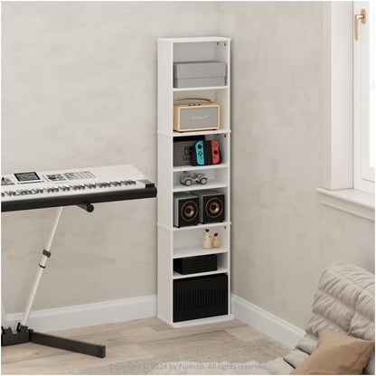 Adjustable Shelves Multimedia Storage Tower Rack with Spacious Media Organization, Durable Design, Versatile Rack for DVDs, CDs, Games, and More White/9 Tier