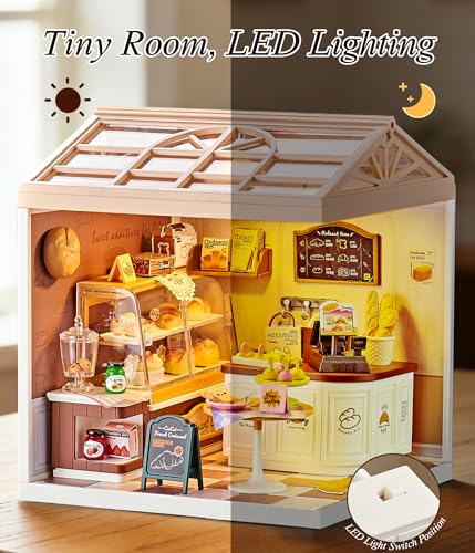 Bread Shop DIY Miniature House Kit with Roof & LED Light