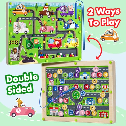 Magnetic Maze 2 in 1 Double Side Color and Number Maze Alphabet Puzzle Board for 3