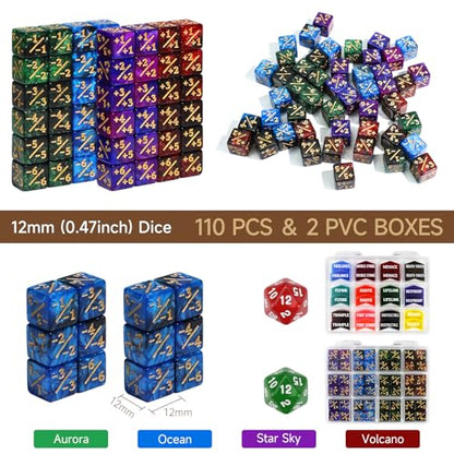 110PCS MTG Tokens & 12mm MTG Life Counter Dice Set for Magic Card with Box (110 Count)