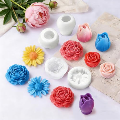 4 Pcs Flower Silicone Candle Molds Set (4 Count)
