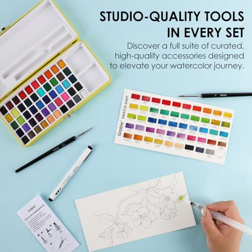 Set of 50 Color Premium Watercolor Paint Set with Detail Brushes (15.5205 Ounce)