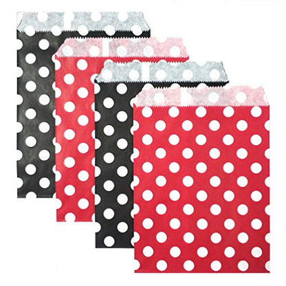 100 Pcs Red and Black Candy Buffet Bags Small Cookie Bag Polka Dot Paper Treat Bag for Wedding Birthday Party (100 Count)