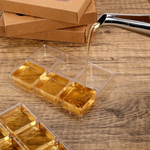 100 PCS Gift Boxes for Wax Melts 6 Cavity Plastic Mold with Box Kraft Wax Melt Boxes Crystal Clear Wax Melt Molds Wax Melts Containers for Wax Cubes Wax Tarts Wax Block (100 Count)