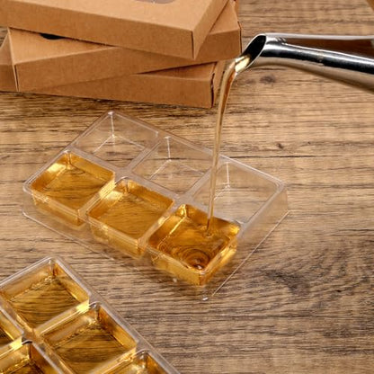 100 PCS Gift Boxes for Wax Melts 6 Cavity Plastic Mold with Box Kraft Wax Melt Boxes Crystal Clear Wax Melt Molds Wax Melts Containers for Wax Cubes Wax Tarts Wax Block (100 Count)